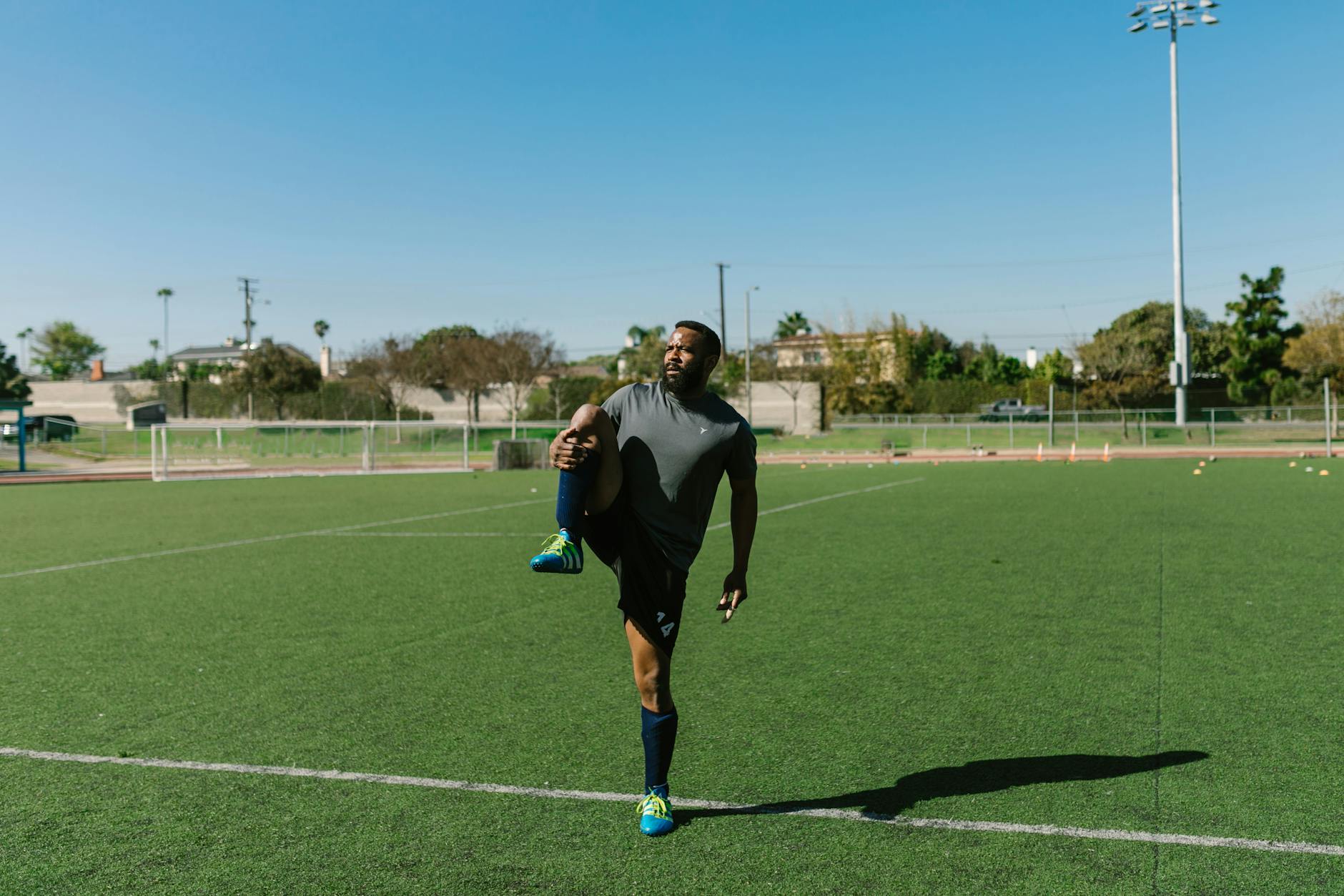 Athlete performing stretching routine